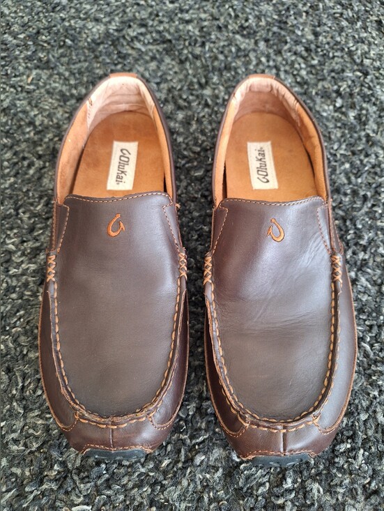 OluKai Akepa Moc Men\'s 9 Dark Brown Leather Slip On Loafers Moccasins Comfort main image 7